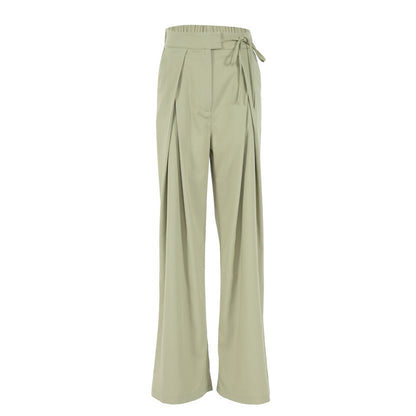 Pantalones casuales de cintura alta holgados de color sólido a la moda para mujer