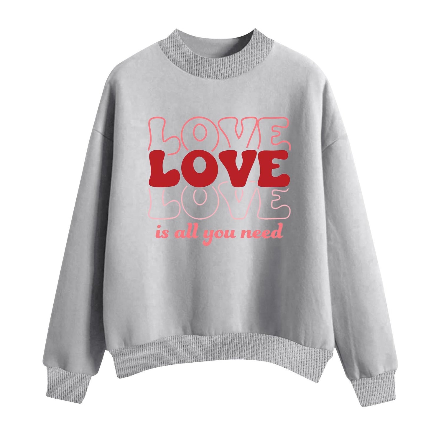 Suéter holgado informal de manga larga con cuello redondo y estampado de letras de amor para mujer para el Día de San Valentín