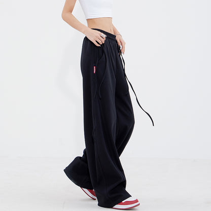 Women Loose Casual Sports Simple Drawstring Breathable Wide Leg Cargo Pants