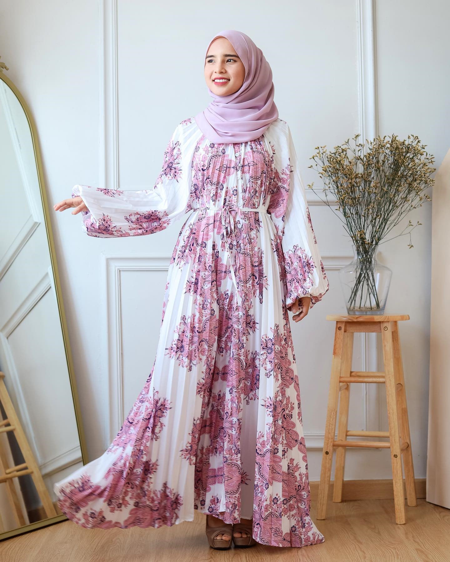 Women Casual Fashion Print Abaya Long Sleeve Maxi Dress