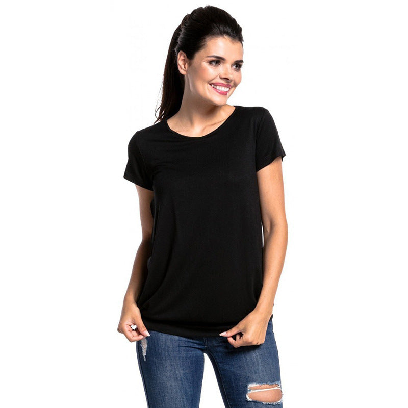 Pregnant Women Casual Solid Color Round Neck Short Sleeve Breastfeeding T-Shirt