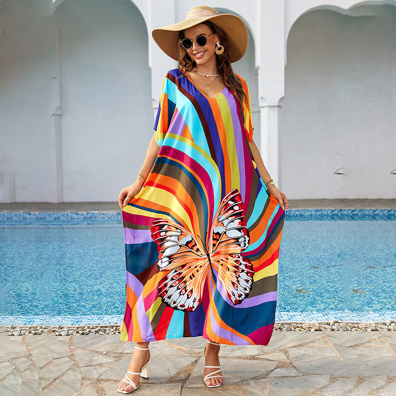 Traje de baño con estampado de mariposas multicolor para mujer, ideal para vacaciones informales en la playa