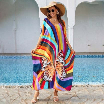 Traje de baño con estampado de mariposas multicolor para mujer, ideal para vacaciones informales en la playa