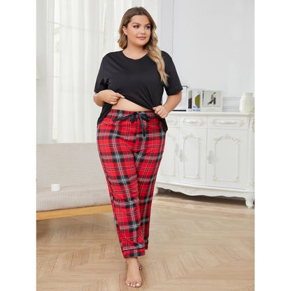 Conjunto de pijama informal a cuadros de talla grande para mujer