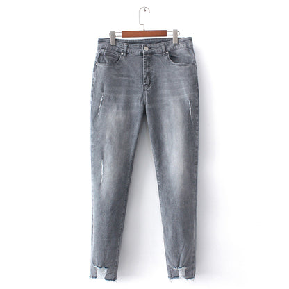 Women Fashion Casual Smoke Grey Plus Size Stretch Skinny Jeans