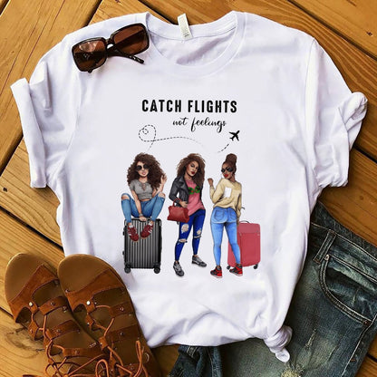 Camiseta informal de manga corta con estampado de dibujos animados para mujer