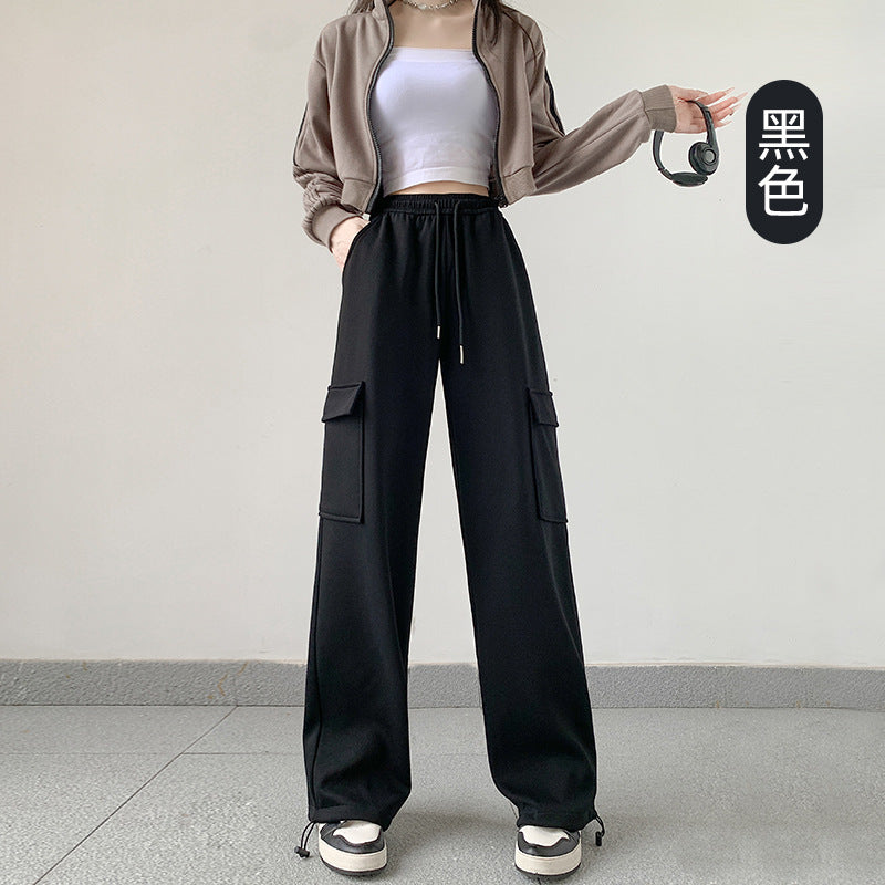 Women Fashion Casual High Waist Loose Harlan Straight Cargo Pants
