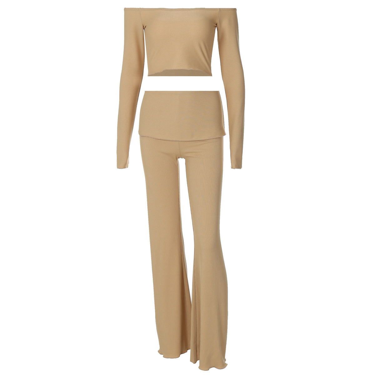 Conjunto deportivo informal de manga larga para mujer, pantalones cortos con hombros descubiertos, para otoño