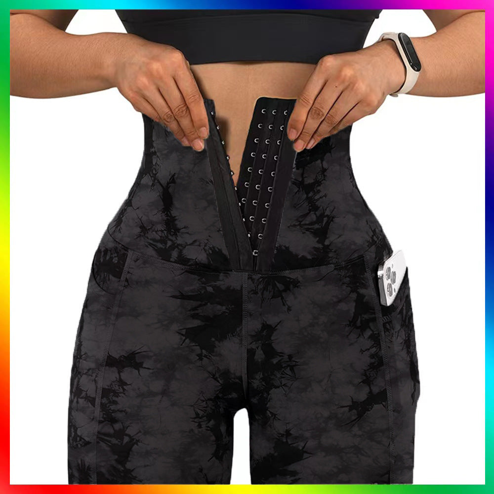 Women Fashion Casual Tight Tie-Dye High-Waist Pocket Yoga Pants
