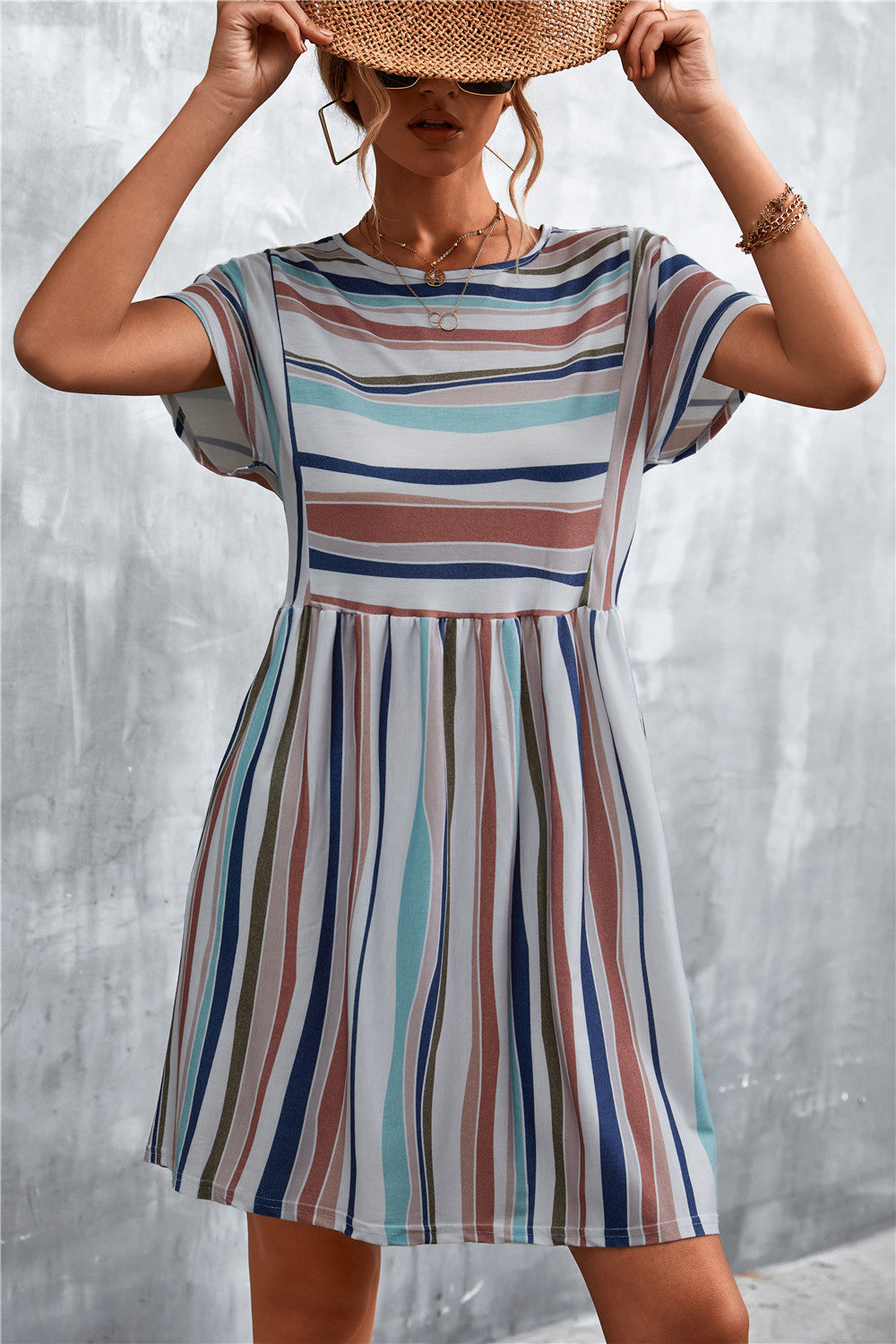 Summer Women Casual Elegant Stripe Print Color Blocking Dress