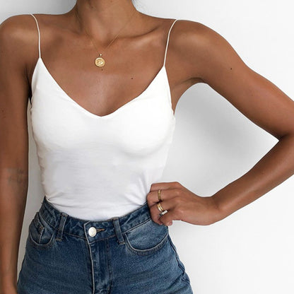 Women Casual Simple Solid Color Slim-Fit Spaghetti Strap Top