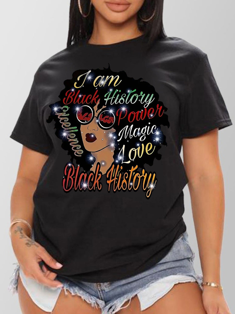 Camiseta informal de manga corta con estampado de dibujos animados para mujer