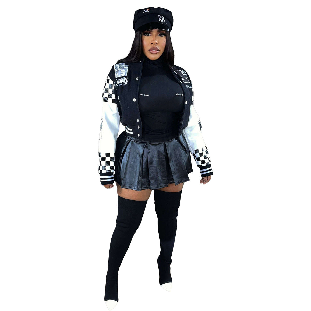 Chaqueta informal de lana de doble hilo con estampado de letras y botonadura sencilla para mujer
