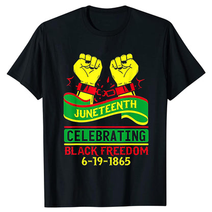 Camiseta unisex informal de manga corta con estampado de letras africanas Juneteenth
