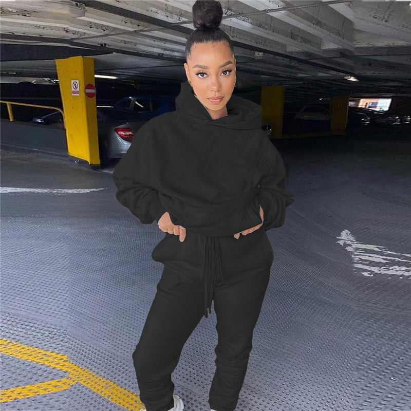 Women 2 Pcs Set Hooded Sweatshirt Jogger Pants Tracksuit Matching Set Casual Outfits