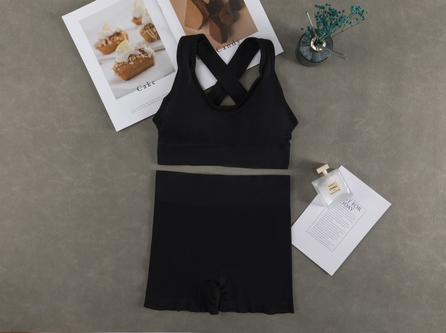 Women Fashion Casual Solid Color Camisole Sports Shorts Set