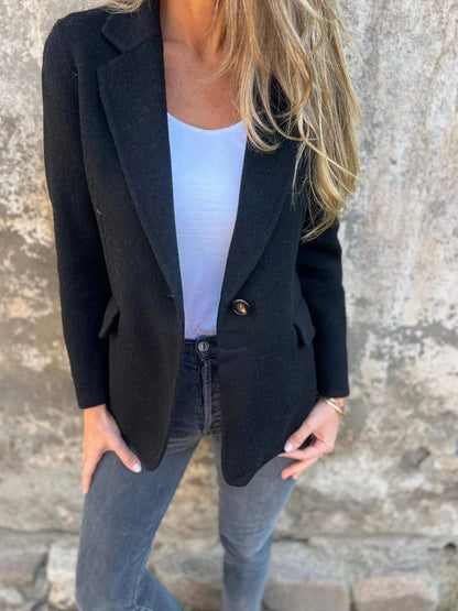 Plus Size Autumn And Winter Women Casual Woolen Lapel Button Fake Pocket Blazer