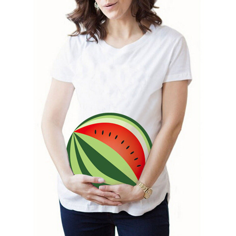 Camiseta de maternidad informal de cuello redondo con estampado de letras y manga corta para mujer, talla grande