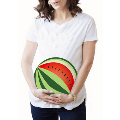 Camiseta de maternidad informal de cuello redondo con estampado de letras y manga corta para mujer, talla grande