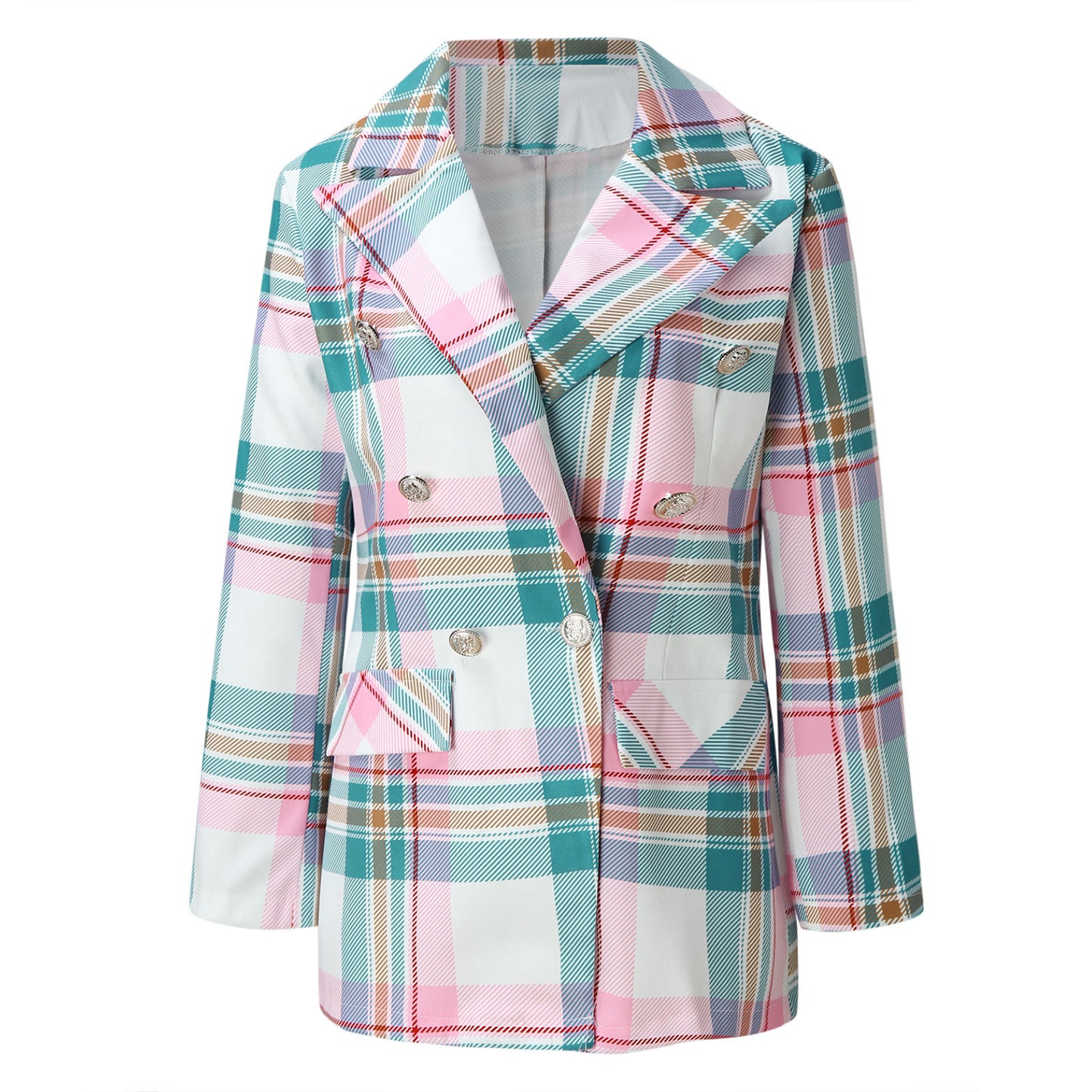 Blazer informal de manga larga a cuadros multicolor para mujer