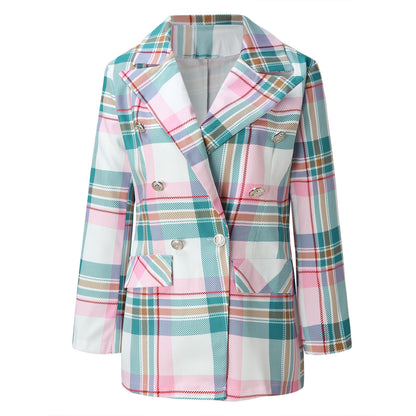 Blazer informal de manga larga a cuadros multicolor para mujer