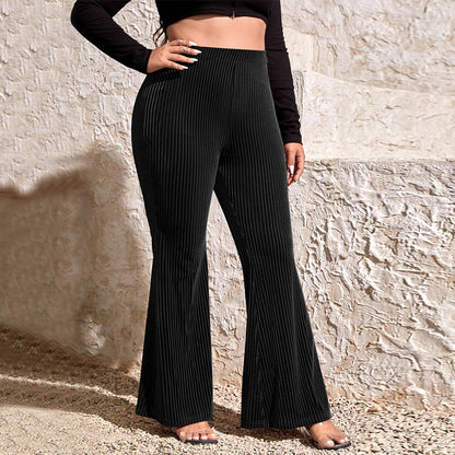 Pantalones acampanados casuales de color sólido de talla grande para mujer
