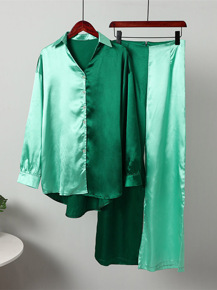 Conjunto de dos piezas formado por camisa y pantalón de retazos para mujer, informal, de manga larga, blusa y pantalón de cintura alta