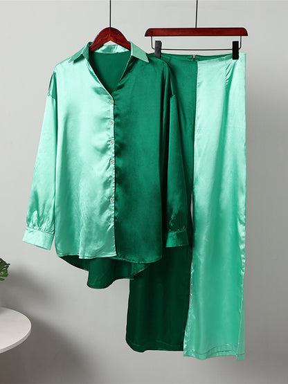 Conjunto de dos piezas formado por camisa y pantalón de retazos para mujer, informal, de manga larga, blusa y pantalón de cintura alta