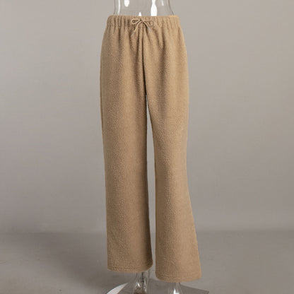 Autumn Winter Women Fashion Casual Lamb Wool Wide Leg Pants
