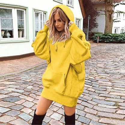 Sudadera con capucha holgada con bolsillo, color liso, básica, deportiva e informal para mujer