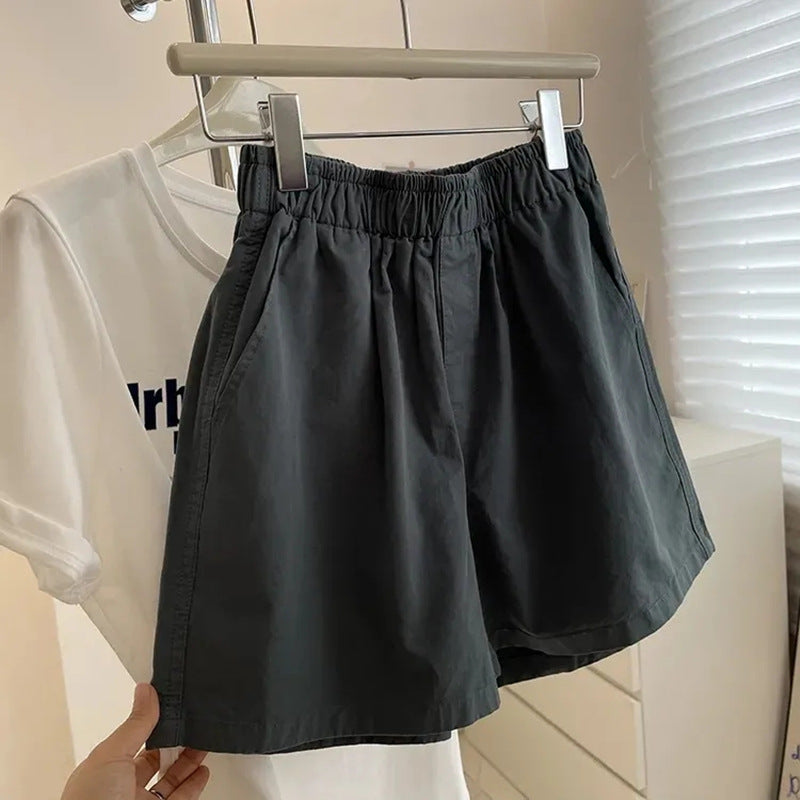 Pantalones cortos de pierna ancha, holgados, informales, de algodón puro, de color liso, para mujer