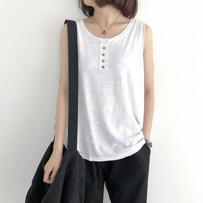 Women Casual Plus Size Solid Color Sleeveless Tank Top