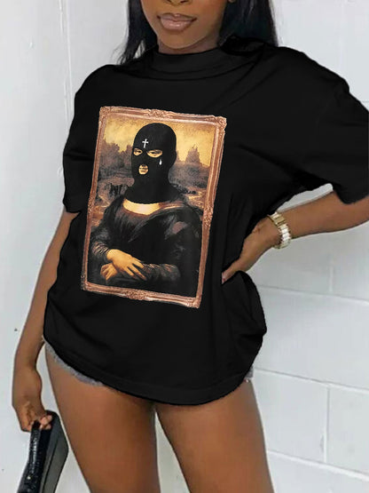 Camiseta informal de manga corta con cuello redondo y estampado gráfico para mujer