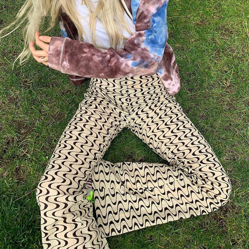 Women Casual Color Block Color Blocking High Waist Summer Straight Pants