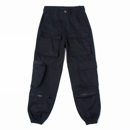 Fashion Women Multi-Pocket Loose Overalls High Waist Casual Solid Color Loose Jogger Pants