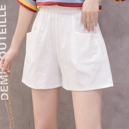 Women Fashion Casual Solid Color Cotton Linen High Waist Shorts