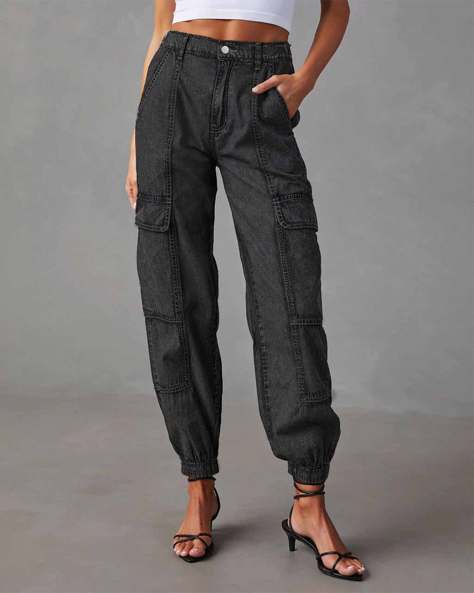 Pantalones vaqueros cargo holgados informales a la moda para mujer