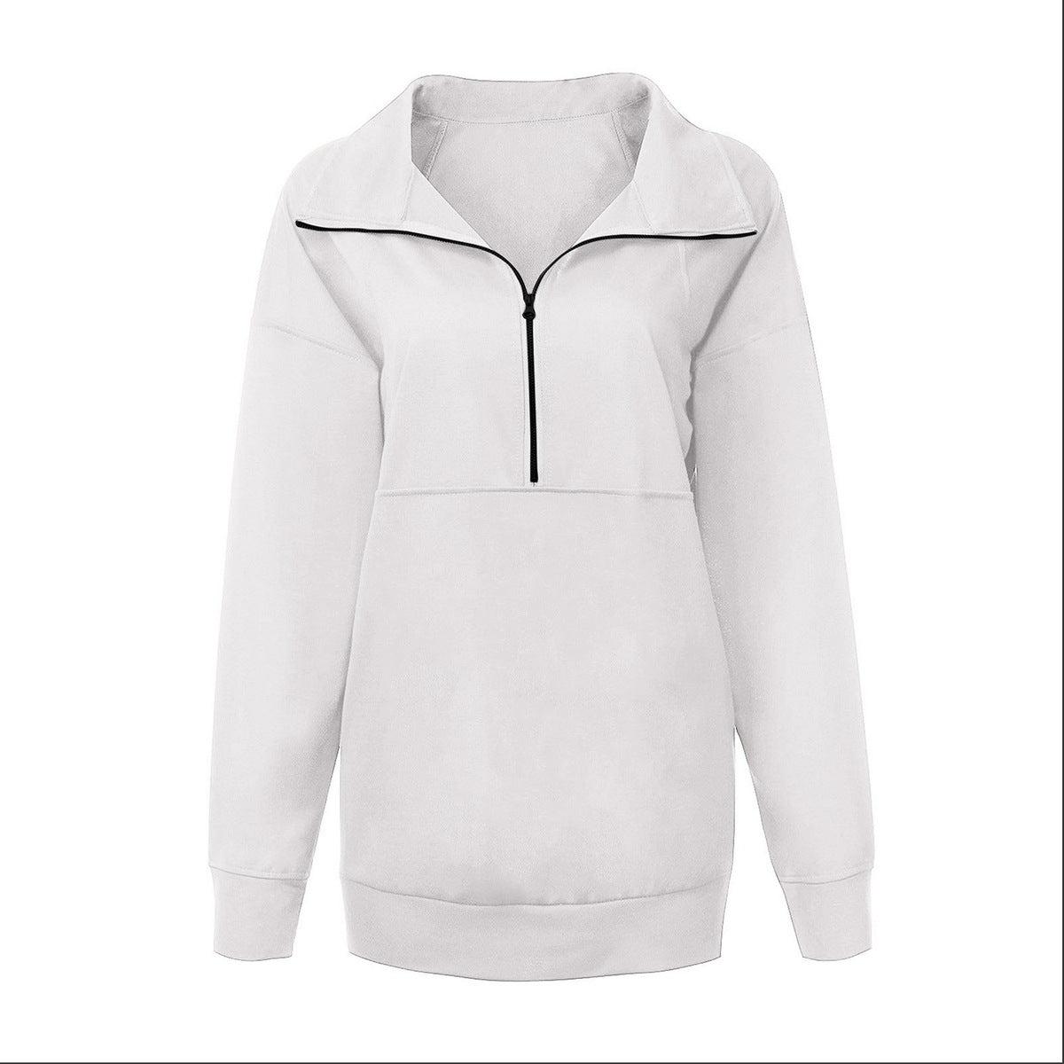 Sudadera informal de otoño e invierno para mujer, color liso, cuello alto, manga larga, con cremallera