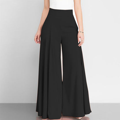 Women Fashion Casual Solid Color High Waist Wide Leg Thin Pants