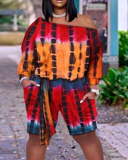 Mono holgado de manga larga con un solo hombro y dos bolsillos para mujer, sencillo e informal, con estampado gráfico