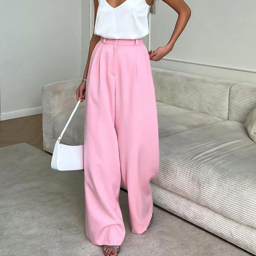 Summer Women Casual High-Waist Wide-Leg Basic Pants