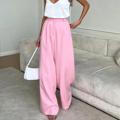 Summer Women Casual High-Waist Wide-Leg Basic Pants