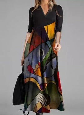 Vestido largo informal con estampado geométrico para mujer