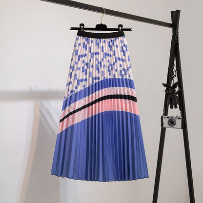 Falda plisada midi informal con estampado dulce de verano para mujer