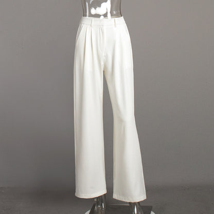 Women Fashion Casual Loose Solid Color High Waist Pants
