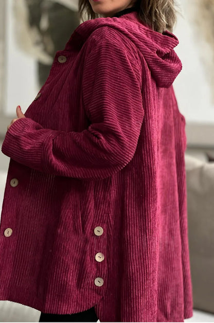 Chaqueta informal de pana holgada con capucha para mujer, otoño e invierno