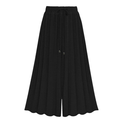 Women Casual Solid Color High Waist Drawstring Wide Leg Pants
