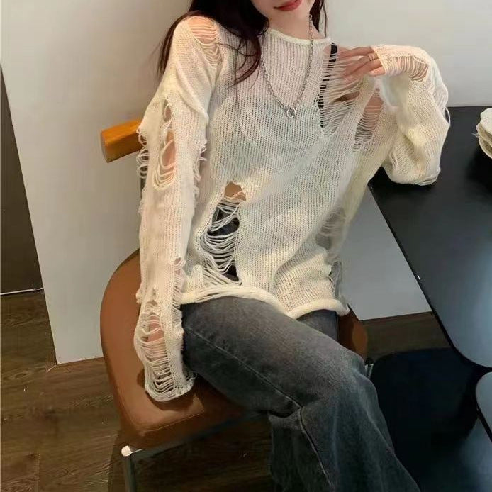 Suéter de punto holgado y acogedor para mujer, informal, con hombros inclinados