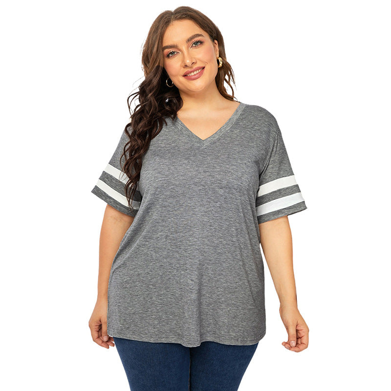 Camiseta informal de manga corta con cuello en V y talla grande para mujer para verano