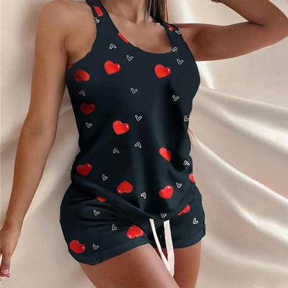 Summer Women Casual Color Blocking Sleeveless Tank Top And Shorts Set